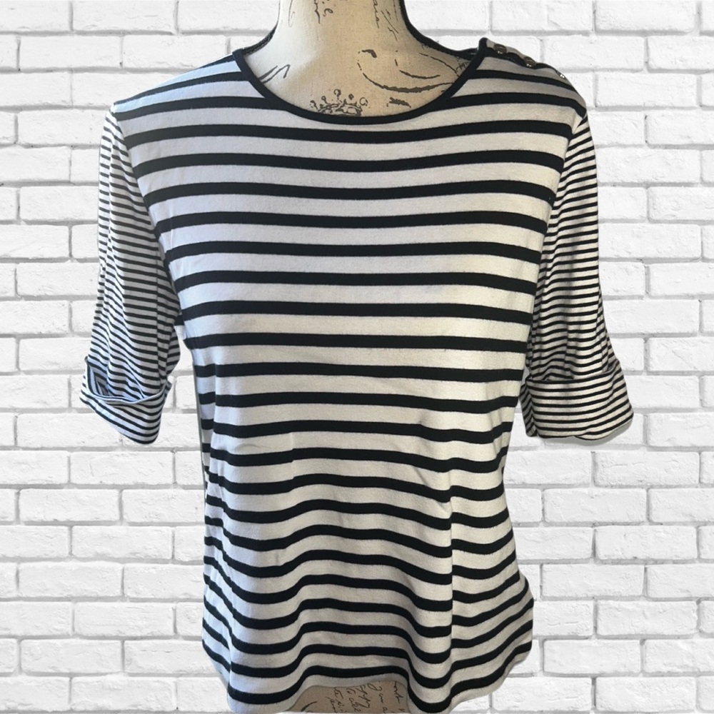 Lauren Ralph Lauren Black and White Striped Short Sleeve Tee